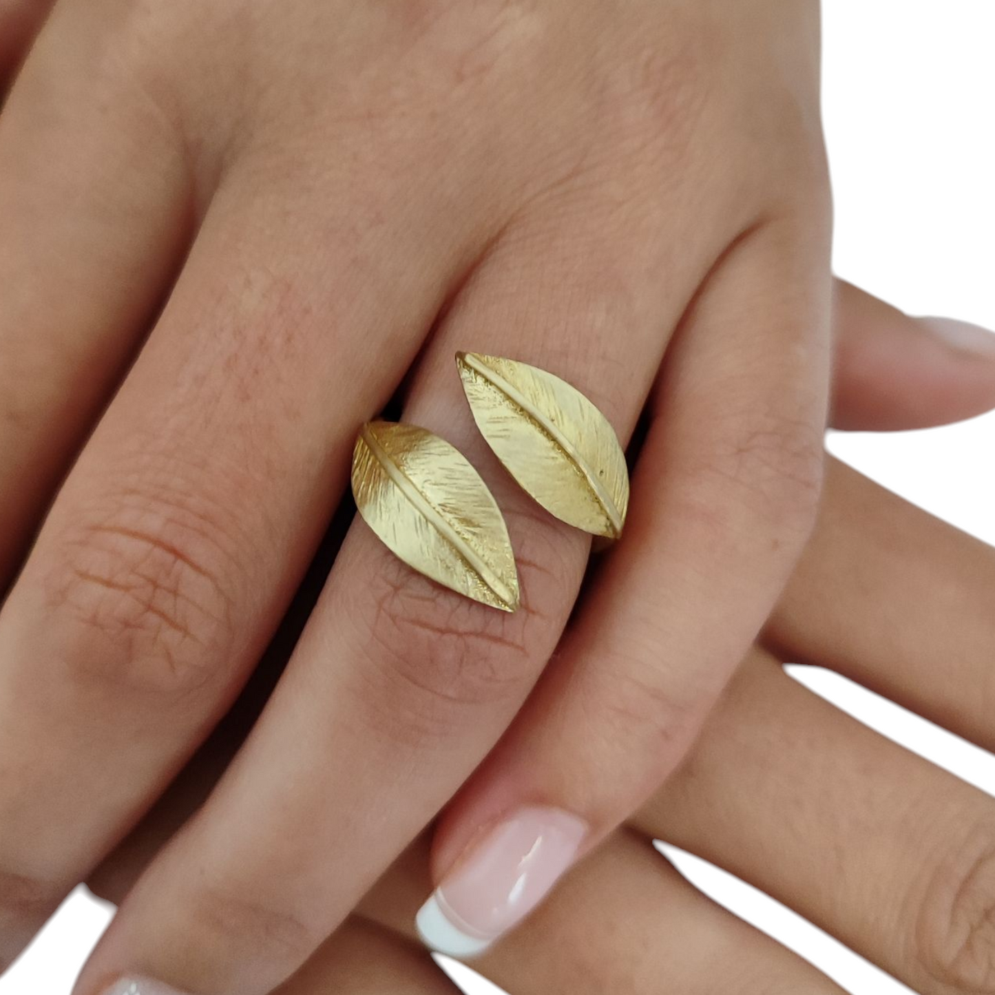 Anillo Dos Hojas Oliva ajustable